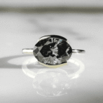 Grey Moissanite Oval cut half bezel set engagement ring, 3 carat oval dark grey moissanite east west horizontal moissanite