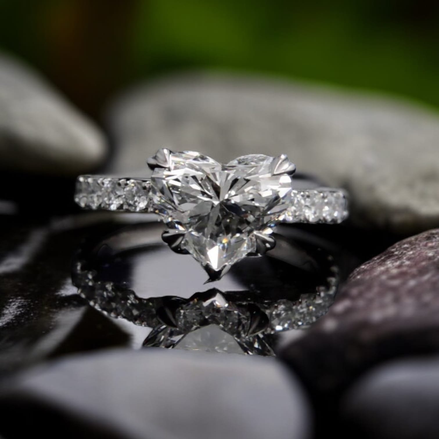 Heart-Cut Diamond Engagement Ring with Pavé Band