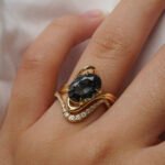 dark grey oval moissanite rapture ring for women