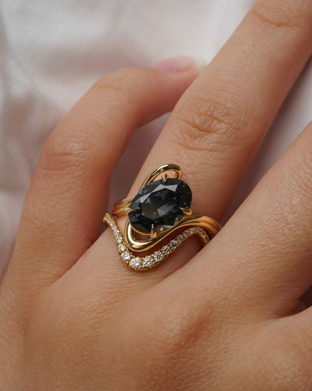 dark grey oval moissanite rapture ring for women