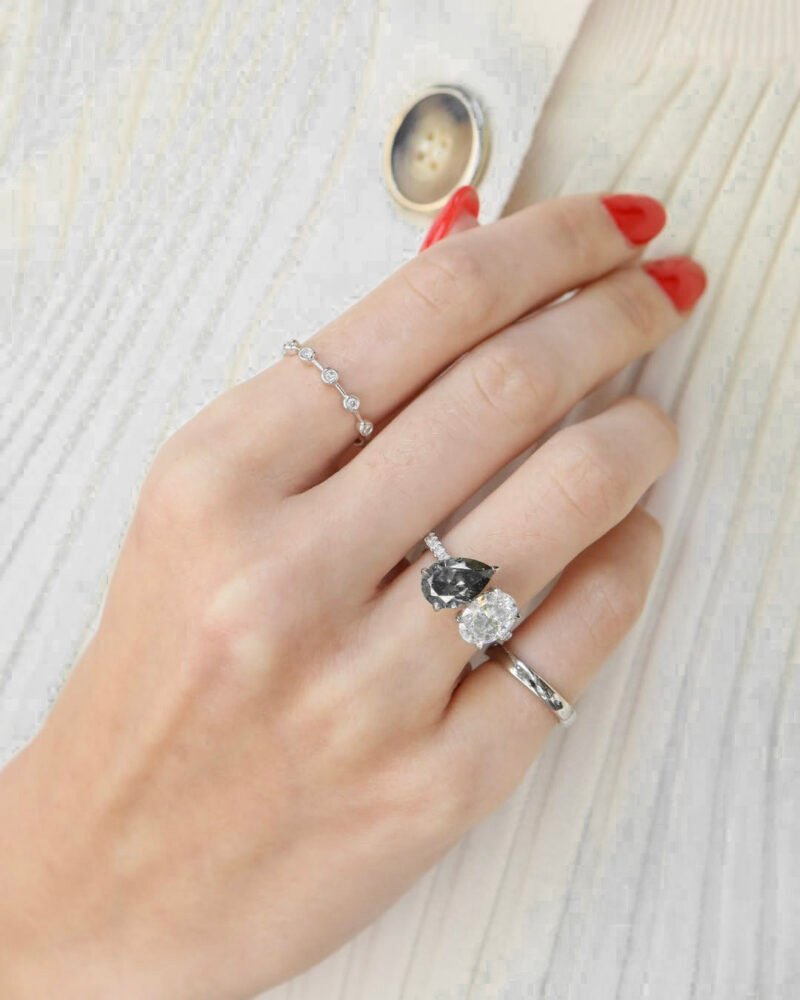 Grey Moissanite Engagement Ring – Oval & Pear Cut, Elegant & Customizable