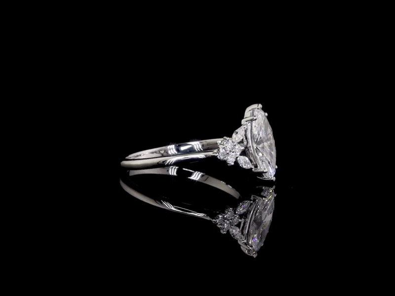 Close-up of sparkling marquise diamond ring in white gold setting
