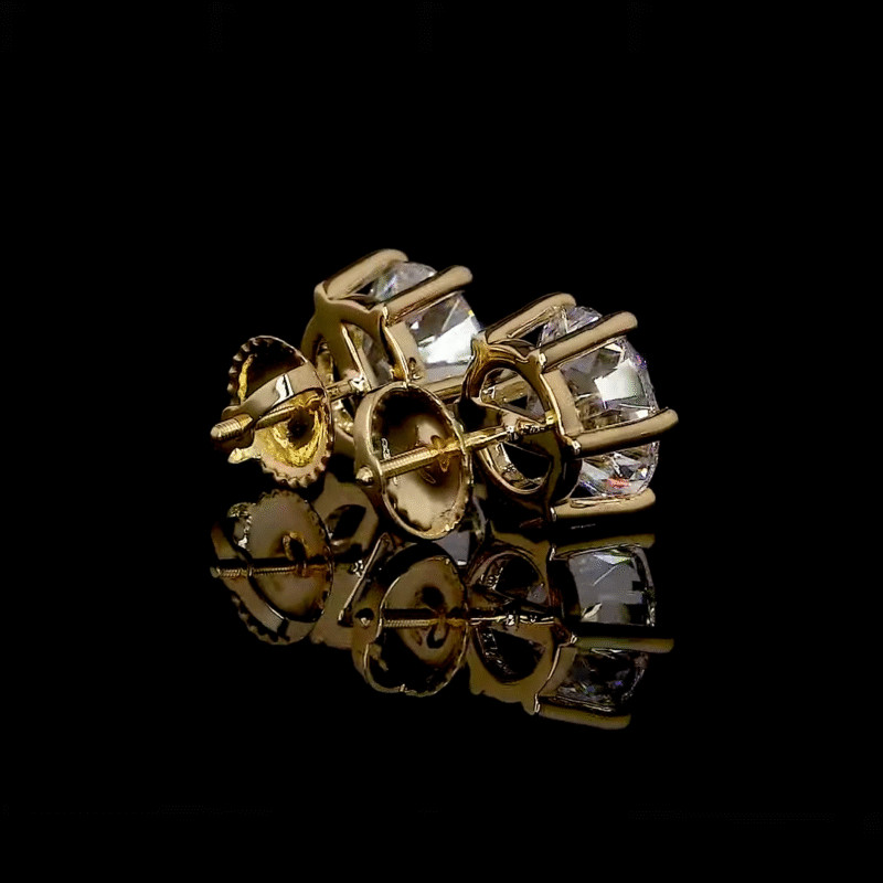 Timeless and radiant, these stud earrings for women hold lab grown 2 carat diamonds in vintage-inspired settings with classic push back fasteners.