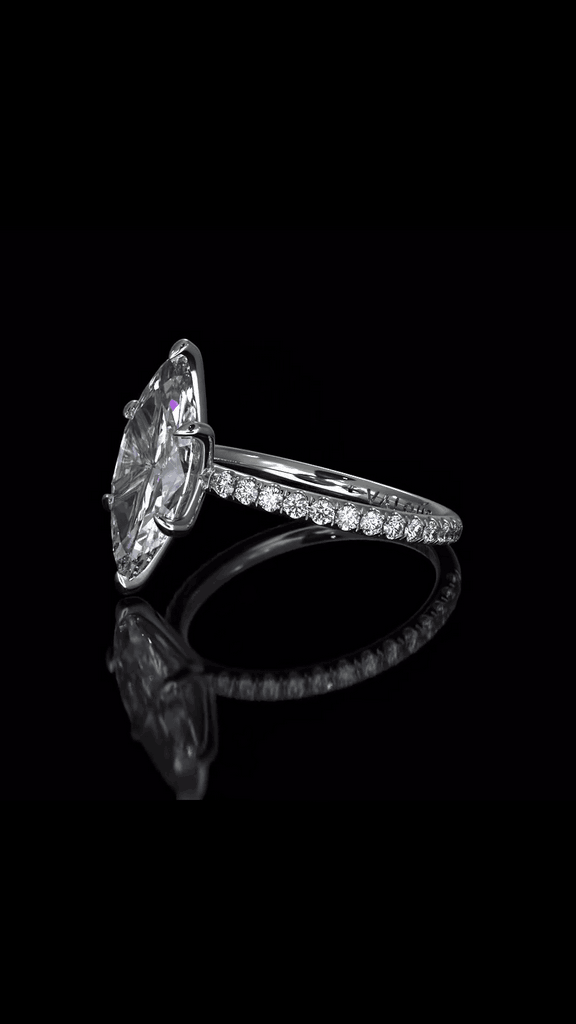 3 Carat Marquise Lab-Grown Diamond Ring – Hidden Halo & Pavé in 14K White Gold | Veva Jewel
