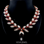 Moissanite & Lab Ruby Necklace | 925 Silver or Vermeil Bridal Jewelry | Red Leaf Statement Necklace by Veva Jewel, Bridle Jewelry