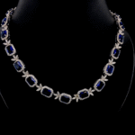 Lab Sapphire & Moissanite Royal Necklace – 925 Silver or 10K Gold | Elegant Bridal Statement Jewelry by Veva Jewel