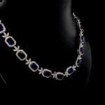 Lab Sapphire & Moissanite Royal Necklace – 925 Silver or 10K Gold | Elegant Bridal Statement Jewelry by Veva Jewel