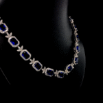 Lab Sapphire & Moissanite Royal Necklace – 925 Silver or 10K Gold | Elegant Bridal Statement Jewelry by Veva Jewel