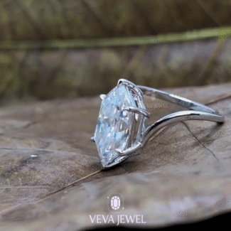 Top view of marquise lab-grown diamond solitaire ring with high polish finish