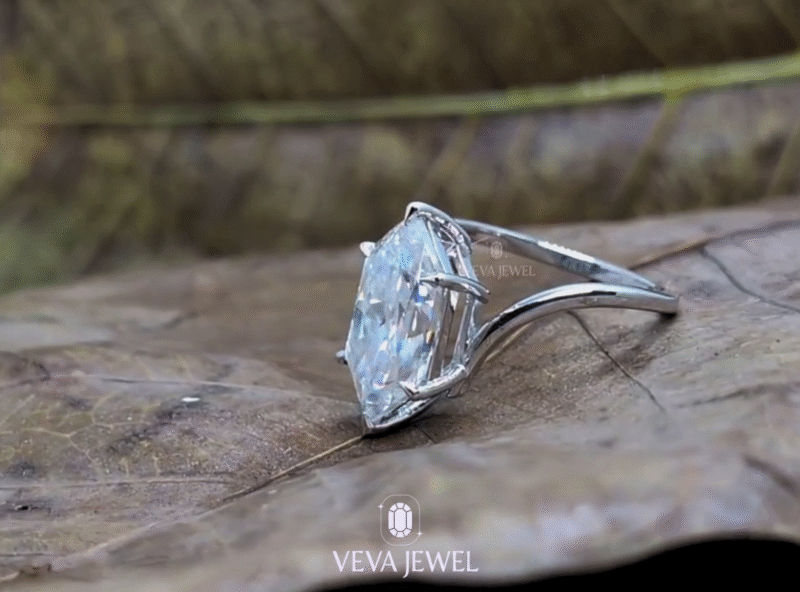Top view of marquise lab-grown diamond solitaire ring with high polish finish