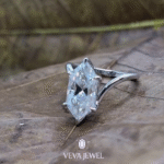 Close-up of 3 carat Dutch marquise lab-grown diamond ring in 14K white gold setting