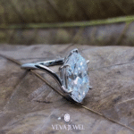 Side profile of white gold engagement ring with Dutch marquise diamond