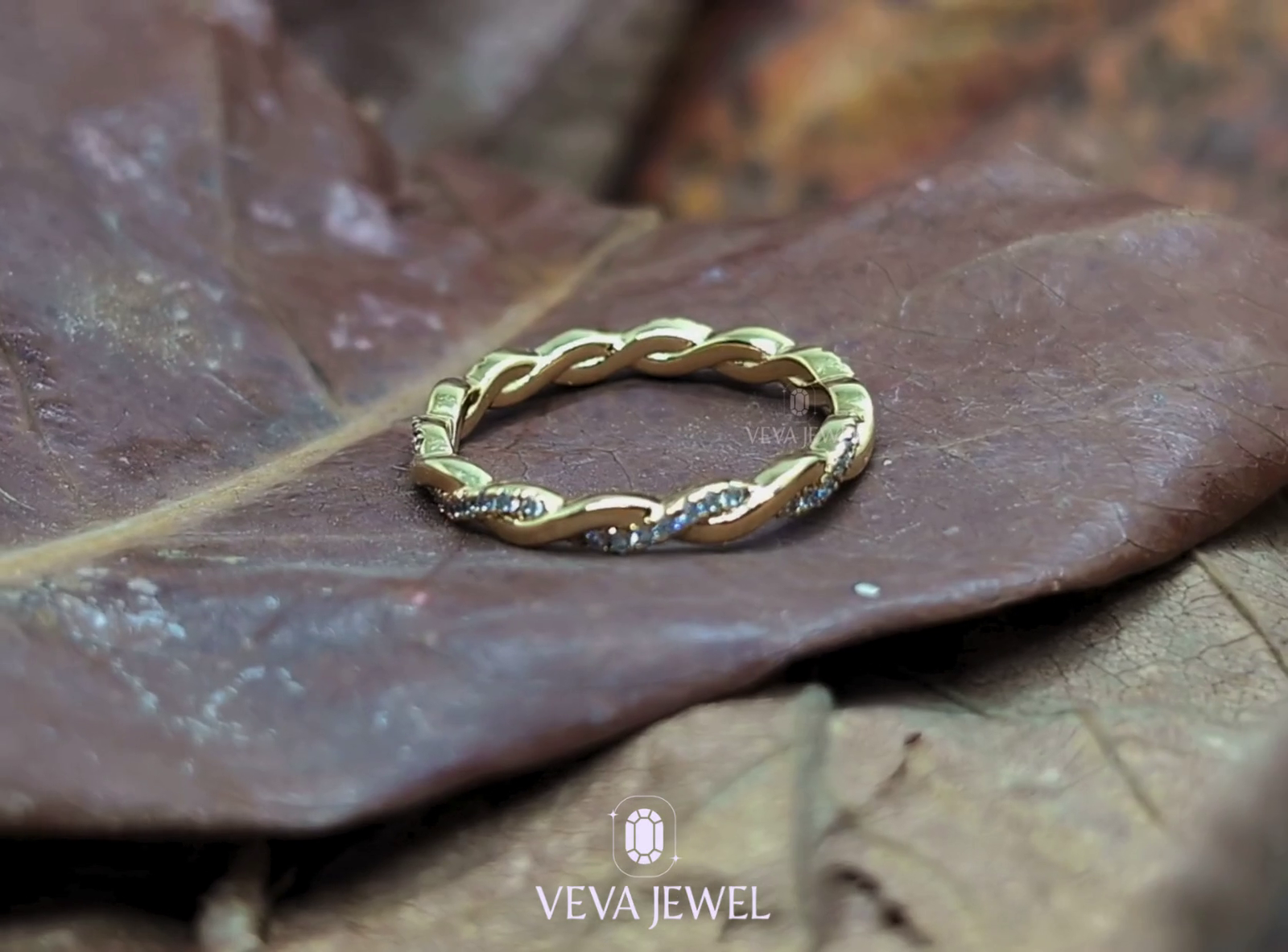 14K Gold Twist Eternity Ring | Stacking Ring for Women | VEVA JEWEL