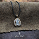 Modern diamond pendant necklace with halo setting