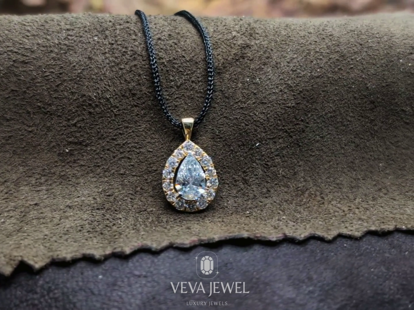 Modern diamond pendant necklace with halo setting