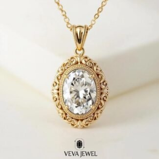 Vintage style moissanite pendant with intricate filigree