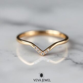 Dainty Chevron Diamond Wedding Band | Minimalist Lab Grown Diamond V Ring | Thin Stacking Gold Ring | VEVA JEWEL Bridal Jewelry