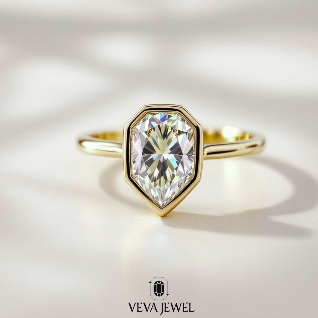 Shield Cut Lab Grown Diamond Ring | Bezel Set Gold Engagement Ring | Modern Geometric Minimalist Ring | Antique Anniversary Gift Ring