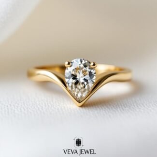1 Carat Pear Moissanite Chevron Ring in Solid Gold | Teardrop Engagement Ring | Minimalist Promise Ring | Sweet 16 or Daughter Gift