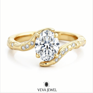 2 carat oval moissanite engagement ring in solid gold