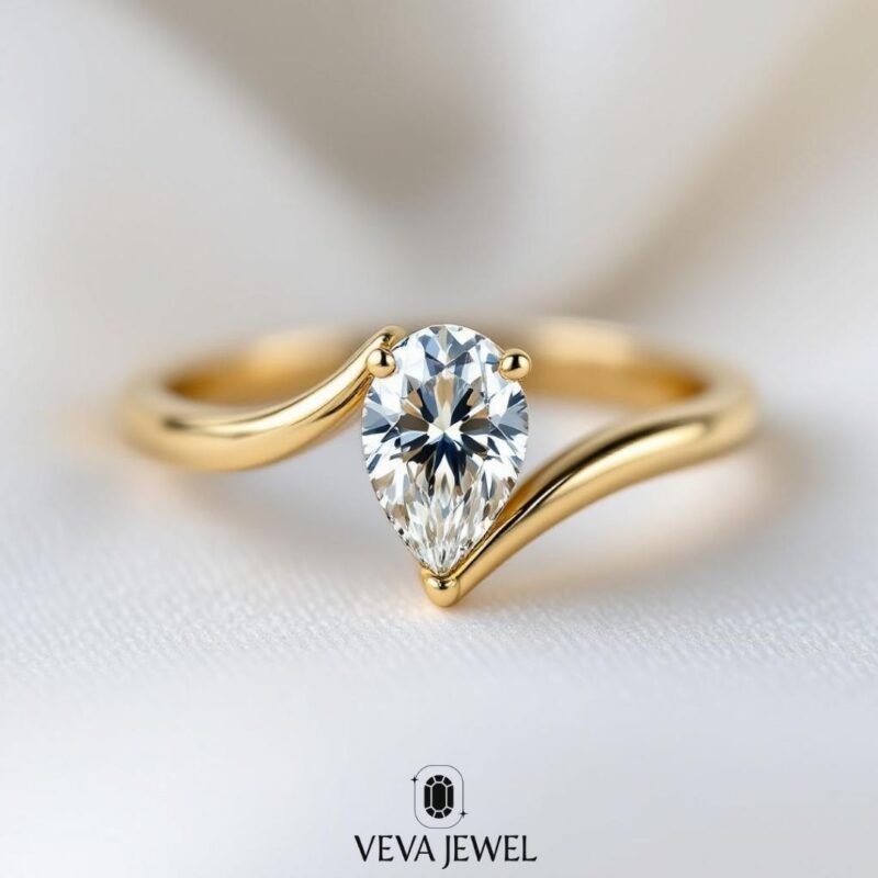 1.5 Carat Bypass Pear Cut Lab Grown Diamond Ring | Solid Gold Teardrop Engagement Ring | Modern Ethical Bypass Ring | Push Present for Wife