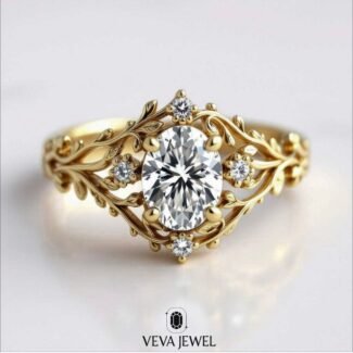 Oval moissanite engagement ring in gold