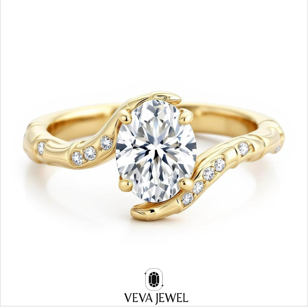 2 carat oval moissanite engagement ring in solid gold