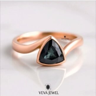 Modern grey moissanite engagement ring with wave band