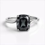 white gold band dark grey cushion cut ring
