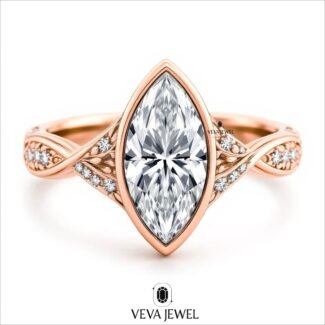3 Carat Marquise Moissanite Engagement Ring | Twisted Gold Vintage Band | Leaf Filigree Ring | Unique Bridal Ring | Antique Vintage Style