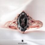 4 Carat Dark Grey Dutch Marquise Vintage Style Ring – Nature-Inspired Split Band Black Moissanite & Yellow Gold, Anniversary Gift for Wife