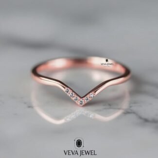 Dainty Chevron Diamond Wedding Band | Minimalist Lab Grown Diamond V Ring | Thin Stacking Gold Ring | VEVA JEWEL Bridal Jewelry