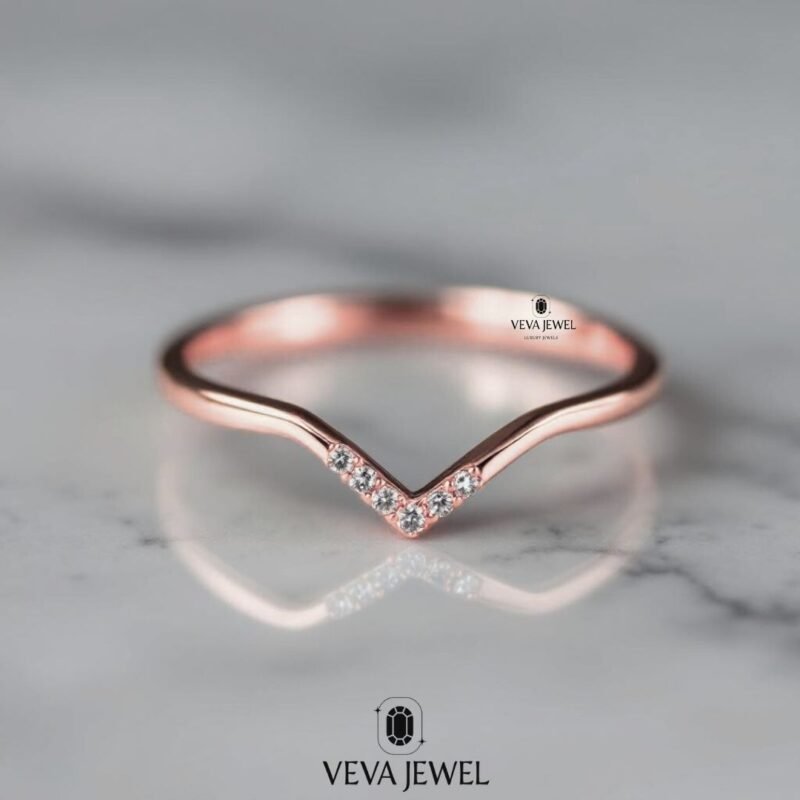 Dainty Chevron Diamond Wedding Band | Minimalist Lab Grown Diamond V Ring | Thin Stacking Gold Ring | VEVA JEWEL Bridal Jewelry