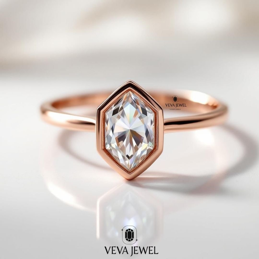 Hexagon Lab Grown Diamond Ring | Bezel Set Duchess Engagement Ring | 14K Gold Modern Minimalist Ring | Dutch Marquise Proposal Ring