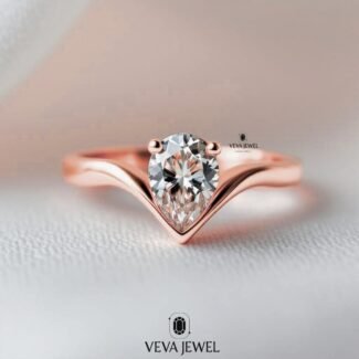 1 Carat Pear Moissanite Chevron Ring in Solid Gold | Teardrop Engagement Ring | Minimalist Promise Ring | Sweet 16 or Daughter Gift
