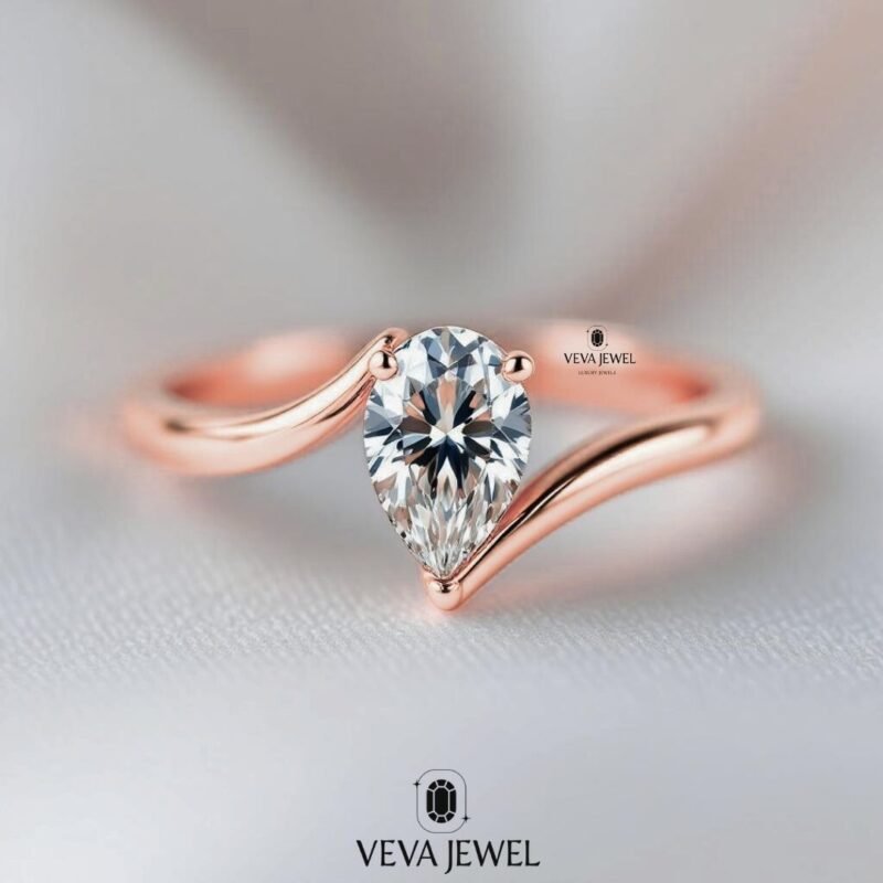 1.5 Carat Bypass Pear Cut Lab Grown Diamond Ring | Solid Gold Teardrop Engagement Ring | Modern Ethical Bypass Ring | Push Present for Wife
