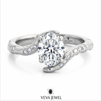 nature inspired oval moissanite solitaire ring in gold