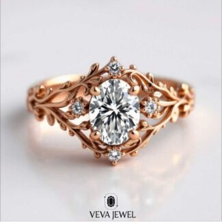 Nature inspired oval moissanite bridal ring