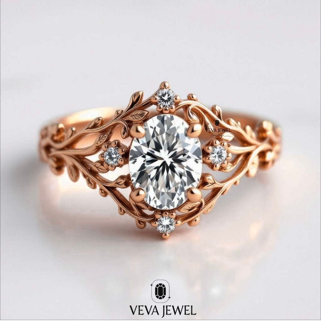 Nature inspired oval moissanite bridal ring