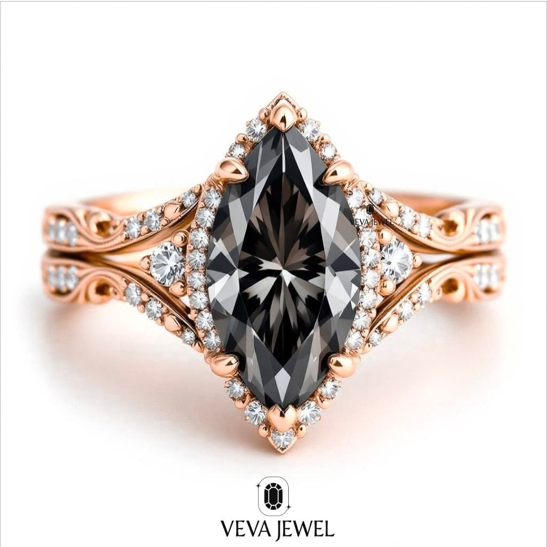 Vintage halo marquise moissanite bridal ring
