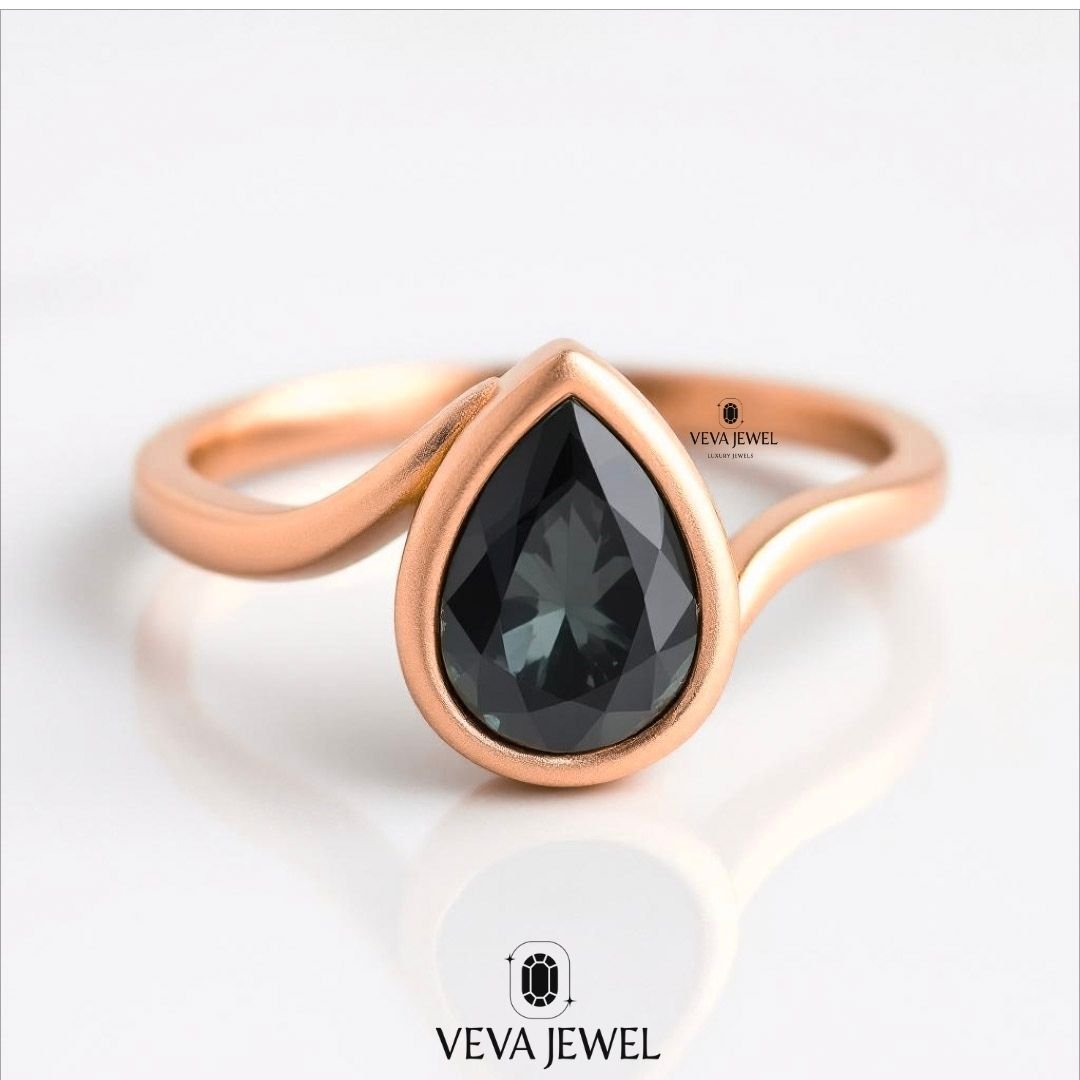 bezel set grey moissanite solitaire ring