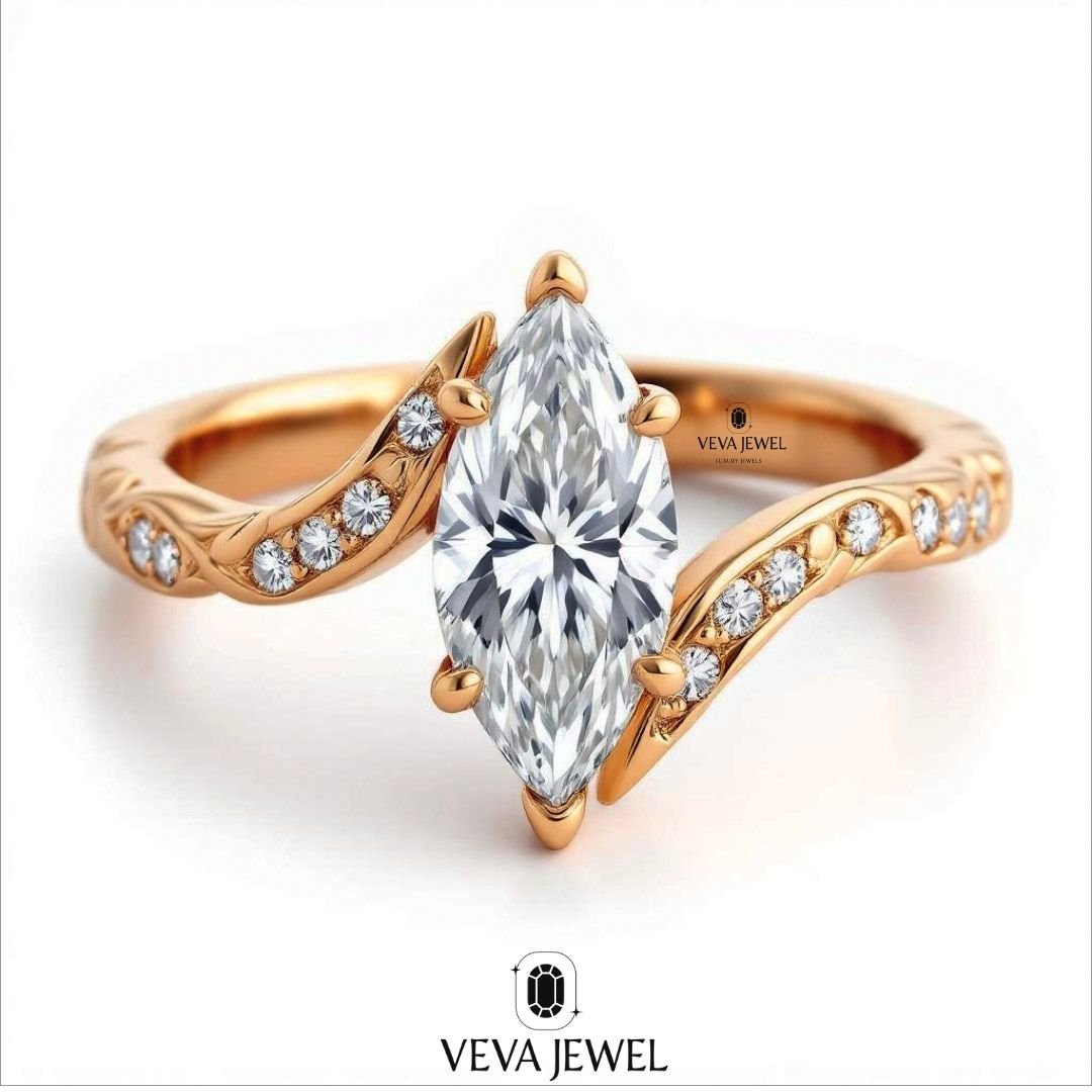 elegant gold marquise moissanite promise ring