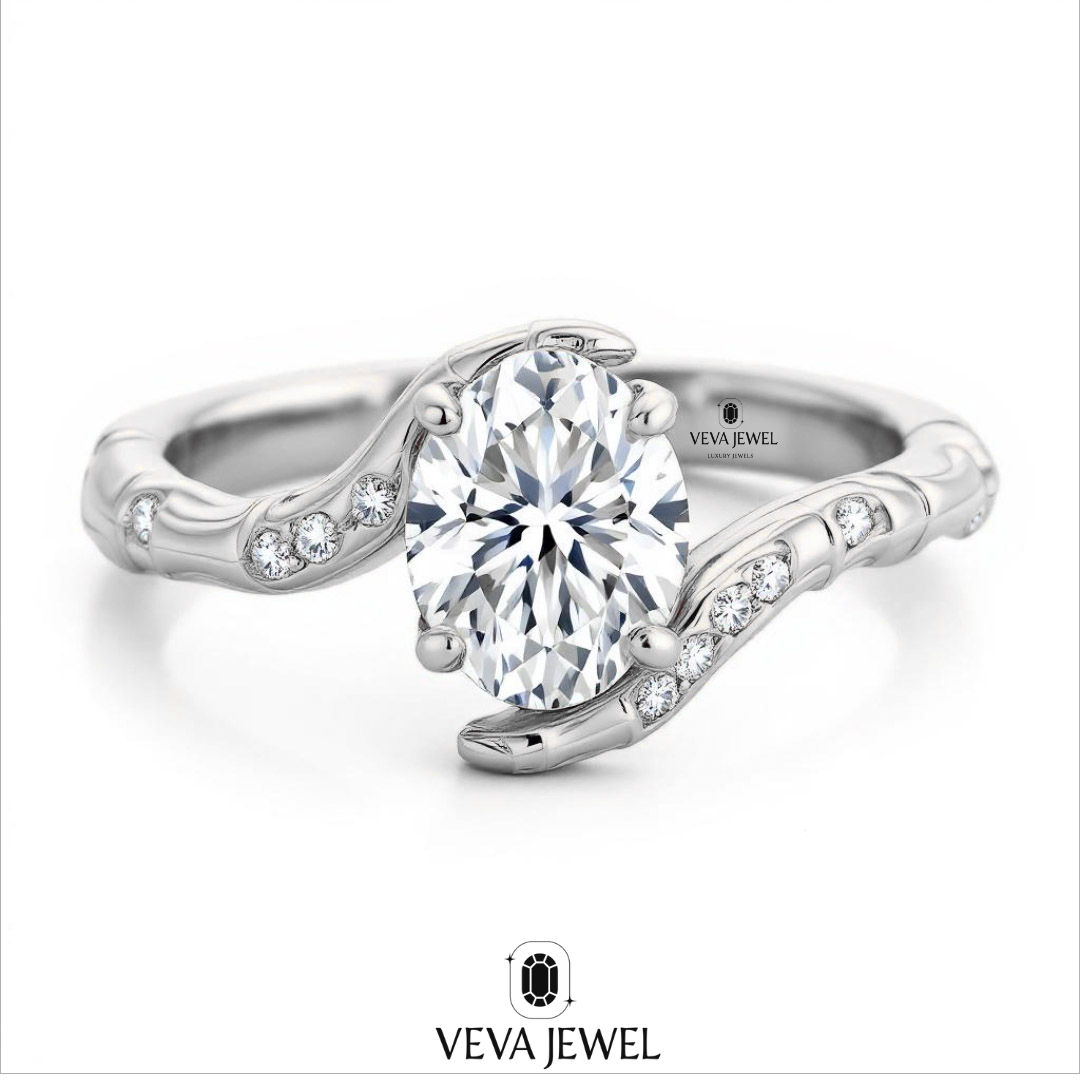 nature inspired oval moissanite solitaire ring in gold