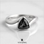 Minimalist gold ring with trillion grey moissanite stone