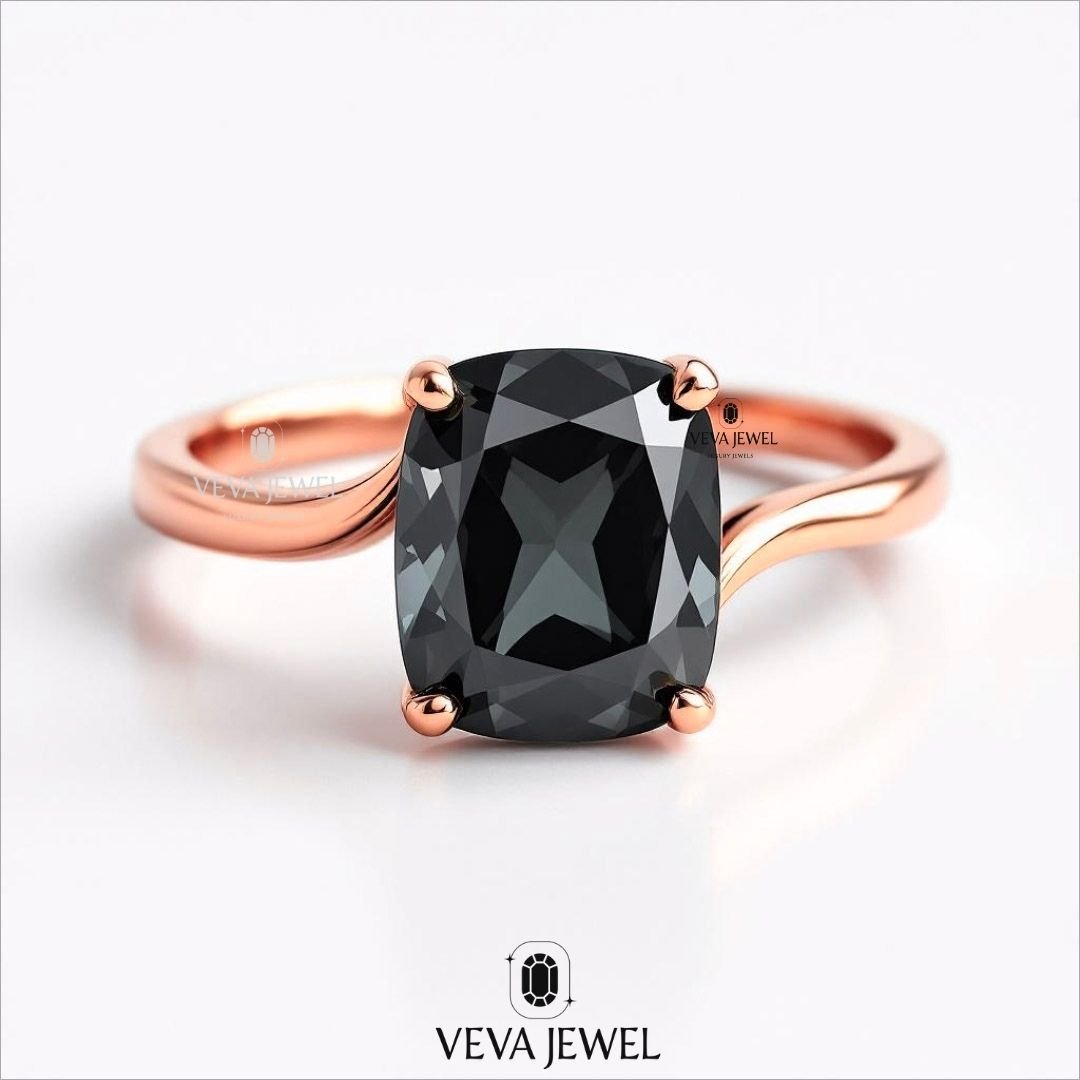 Unique dark grey moissanite promise ring for women