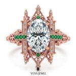 Vintage cathedral engagement ring with oval lab diamond