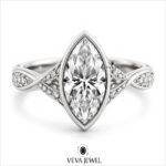 Vintage style marquise bezel set Yellow Gold Engagement Ring