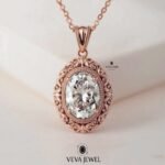 Oval moissanite pendant necklace in yellow gold