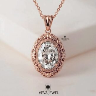 Oval moissanite pendant necklace in yellow gold