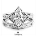 Floral vintage diamond engagement ring set